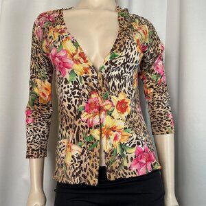ECI New York Women's Floral Cheetah Crop Sweater size M